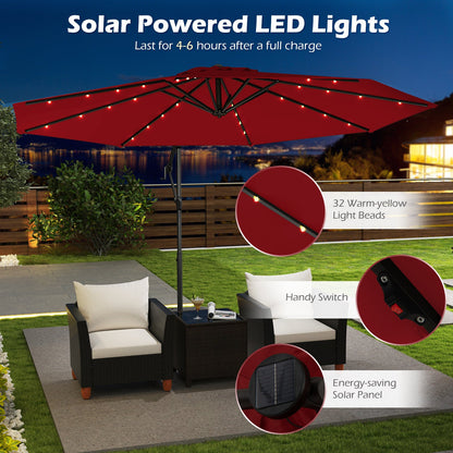 Sombrilla colgante solar de 10 pies con base y 32 luces LED - Color vino
