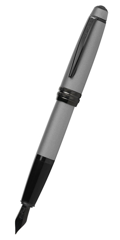 Cross Bailey fountain pen, matte gray lacquer stainless steel body with black clip, medium nib on Tampa Home & Garden Store