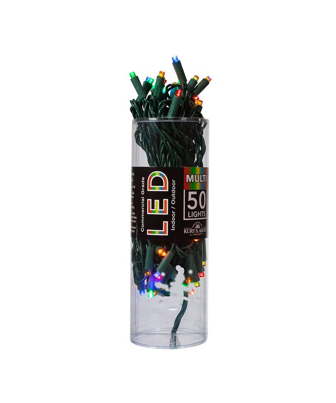 50-Light 5mm multi-color LED light set on green wire, indoor/outdoor, The Country Christmas Loft on Tampa Home & Garden Store