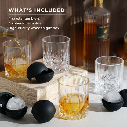 Crystal Whiskey Glasses and Ice Sphere Set