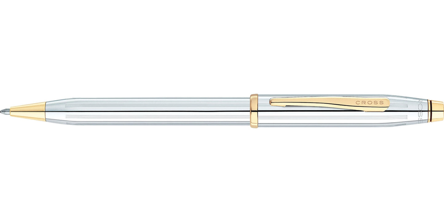 Century II Medalist ballpoint pen by A.T. Cross, silver body, gold clip, CROSS logo on clip on Tampa Home & Garden Store