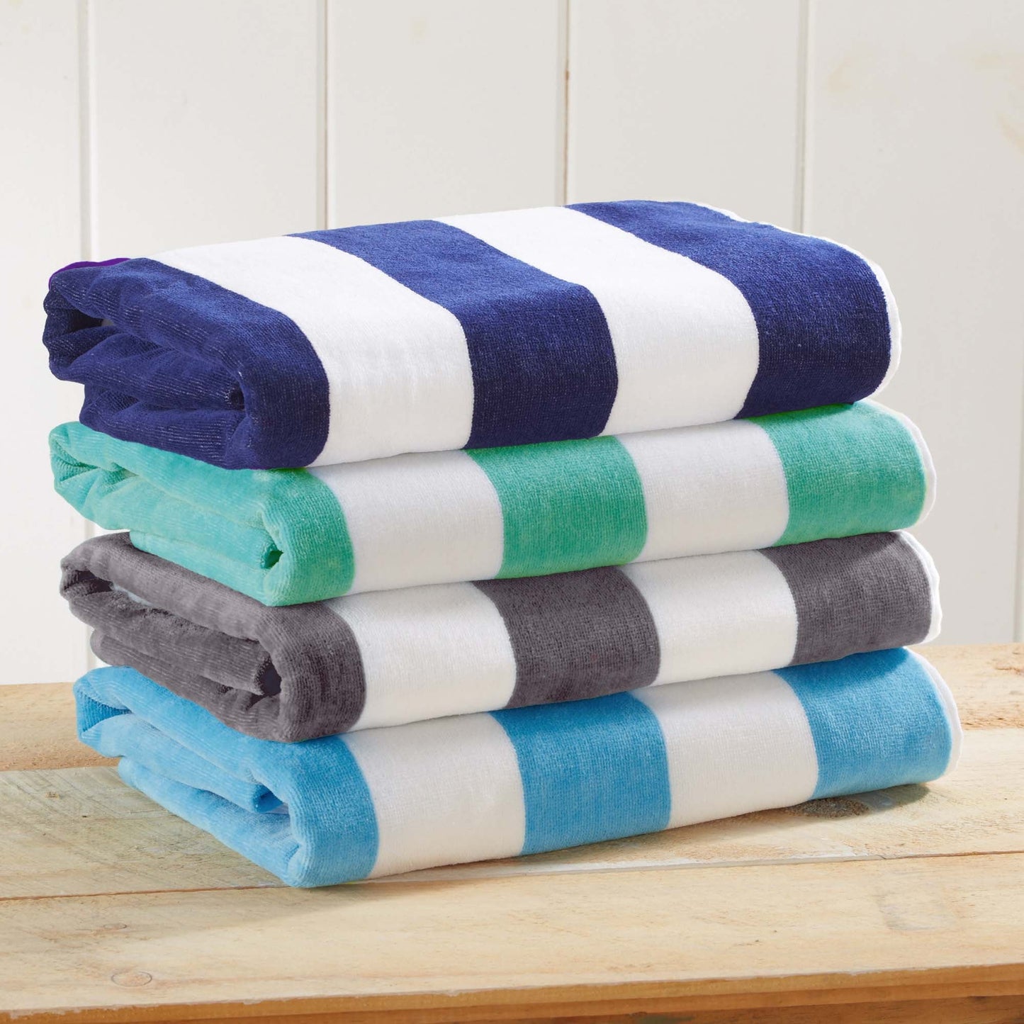Cotton And Velour Cabana Stripe Beach Towel