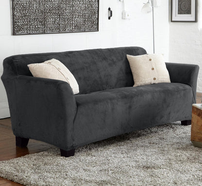 Velvet Stretch Slipcover Gale Collection for charcoal gray sofa Great Bay Home on Tampa Home & Garden Store