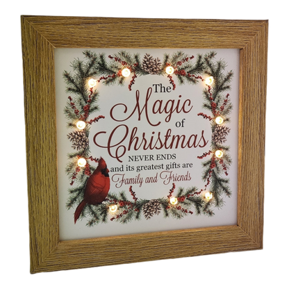 Lighted Holiday Cardinal Block - The Magic of Christmas Never Ends