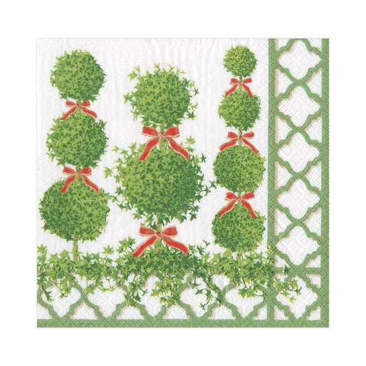Serviettes de table en papier à motifs topiaires et bordure verte