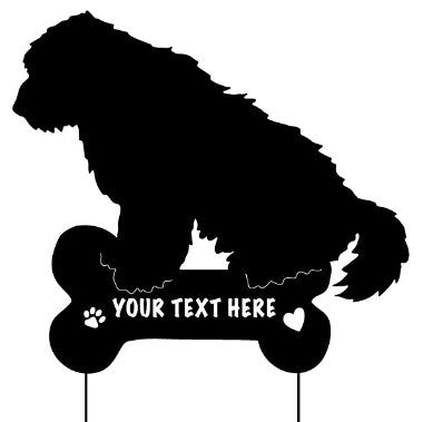 Old English Sheepdog black garden stake silhouette with bone sign YOUR TEXT HERE on Tampa Home & Garden Store