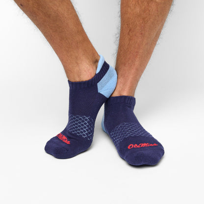 DeadSoxy Ole Miss ankle socks 2 pack navy with light blue cuff and red Ole Miss logo on Tampa Home & Garden Store