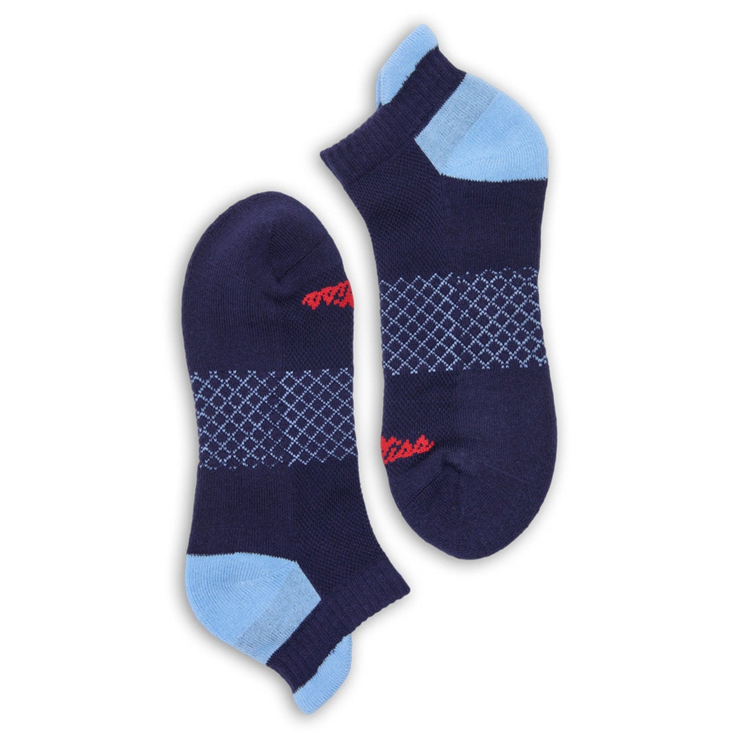 Ole Miss Ankle Socks 2 Pack DeadSoxy navy blue with light blue toes and cuffs, diamond knit on Tampa Home & Garden Store