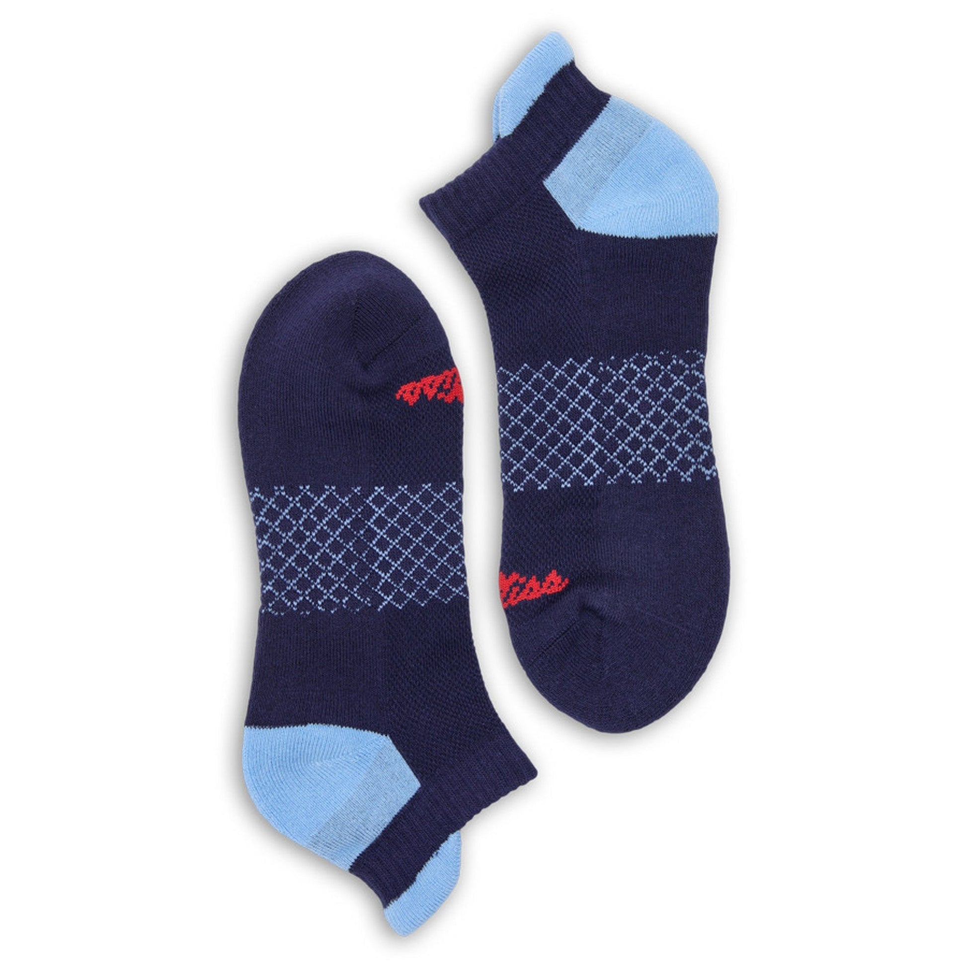Ole Miss Ankle Socks 2 Pack DeadSoxy navy blue with light blue toes and cuffs, diamond knit on Tampa Home & Garden Store
