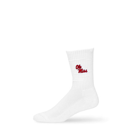 Ole Miss Campus Crew Socks white crew socks with red Ole Miss logo licensed college on Tampa Home & Garden Store