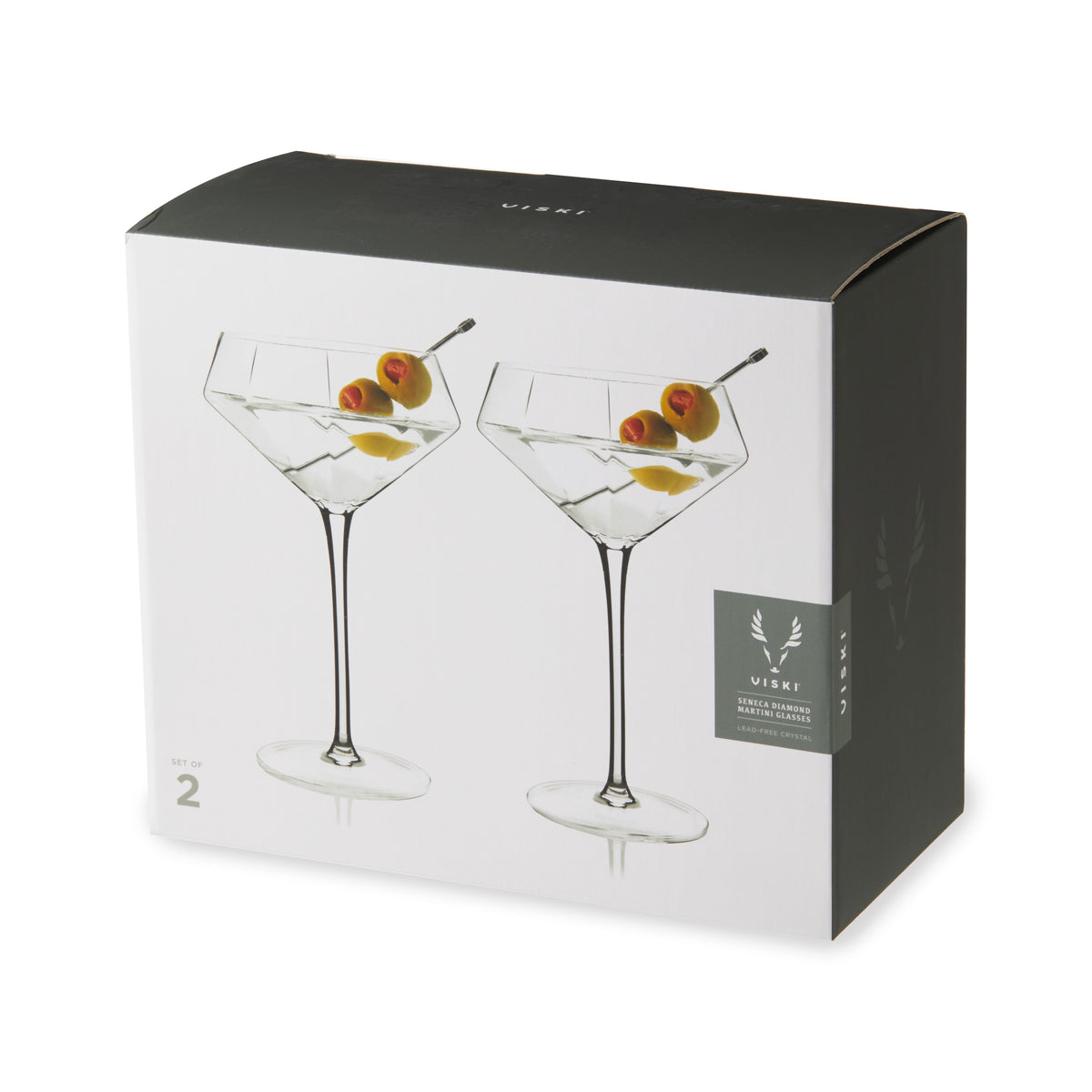 Seneca Diamond Martini Glasses set of 2 by Viski; stemmed lead-free crystal martini glasses on Tampa Home & Garden Store