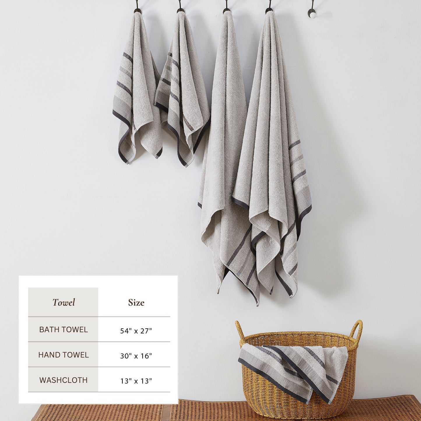 Soft Cotton Bath Towel Set and Stripe Detail