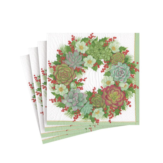 Serviettes de cocktail en papier à motif de couronne de succulentes