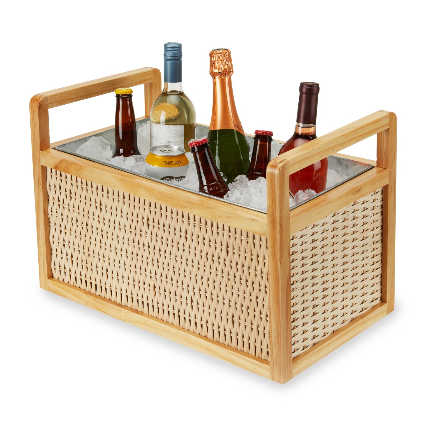 Heavy Wood and Rattan Ice Drink Cooler Tub