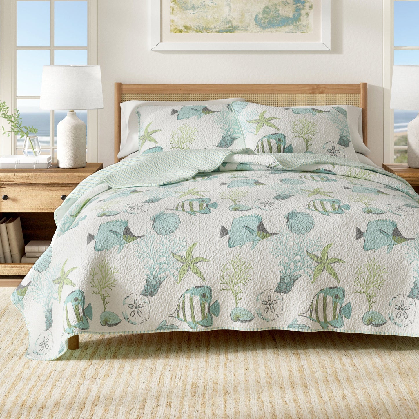 Relaxing Beach Quilt Set For Year Round Bed