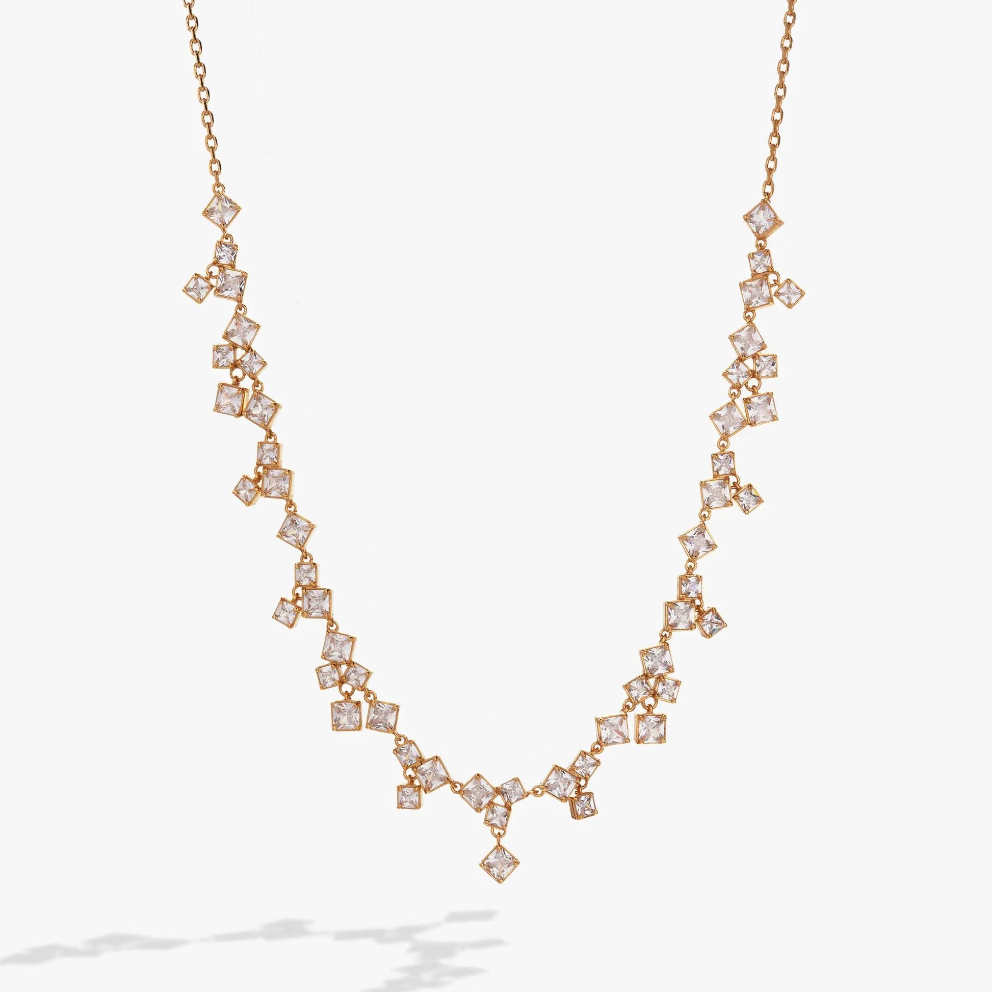 Crystal Chandelier Necklace, gold-tone chain with square crystals, ALEX AND ANI necklace on Tampa Home & Garden Store