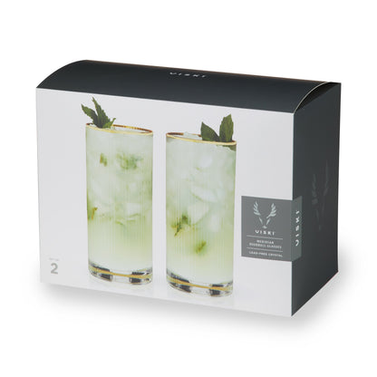 Gold Trimmed Crystal Highball Glasses Set of 2