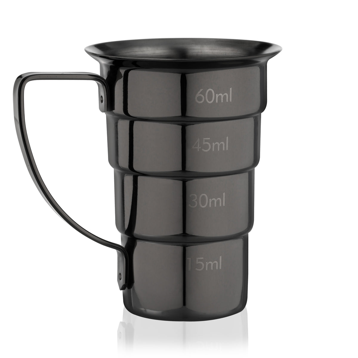 Viski gunmetal stepped jigger with stacked measuring sections (60ml/45ml/30ml) for precise pours on Tampa Home & Garden Store