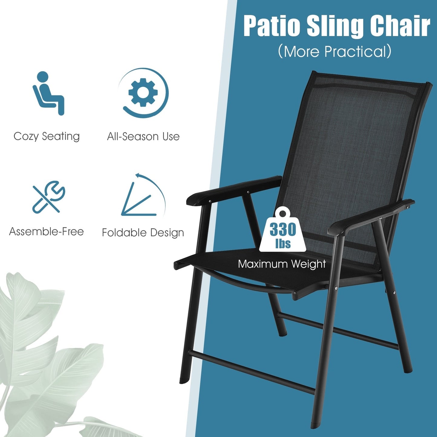 GemGear 4-pack patio folding chairs with black mesh sling, portable for outdoor camping on Tampa Home & Garden Store