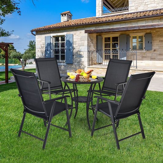 GemGear 4-pack patio folding chairs, black metal frames and mesh seats for outdoor camping on Tampa Home & Garden Store