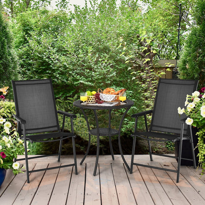 GemGear 4-pack patio folding chairs in black metal mesh around a round outdoor table on Tampa Home & Garden Store