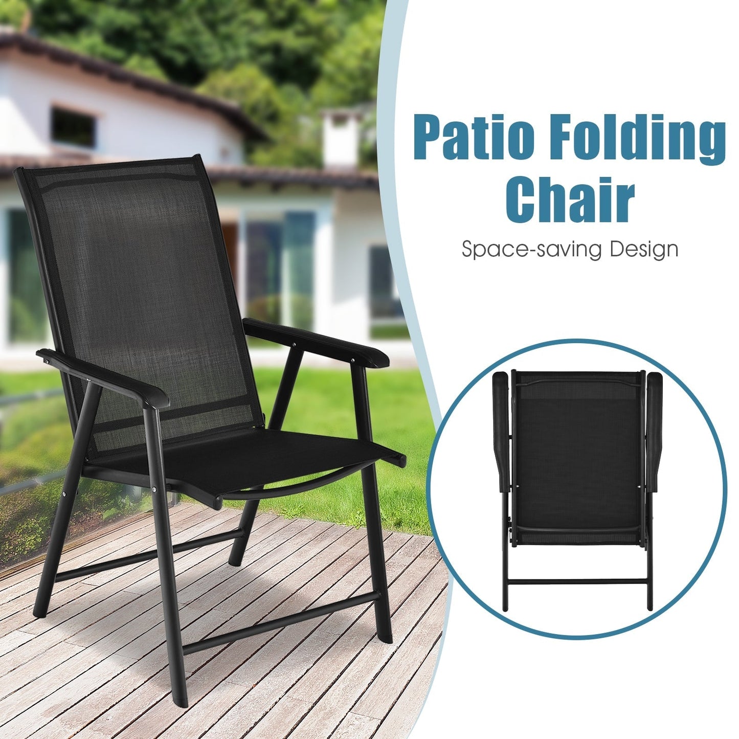 GemGear 4-pack patio folding chairs, black mesh seats, outdoor camping ready on Tampa Home & Garden Store