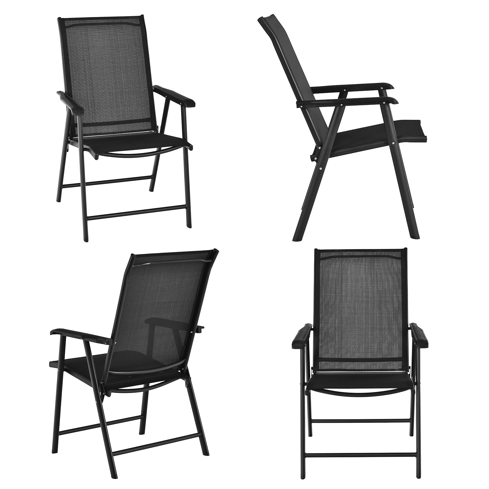 GemGear 4-pack patio folding chairs with black mesh backs and seats, steel frames on Tampa Home & Garden Store