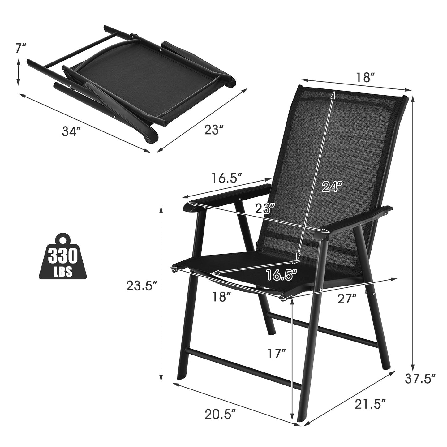 GemGear 4-pack black patio folding chairs, portable outdoor camping seating with mesh backs on Tampa Home & Garden Store