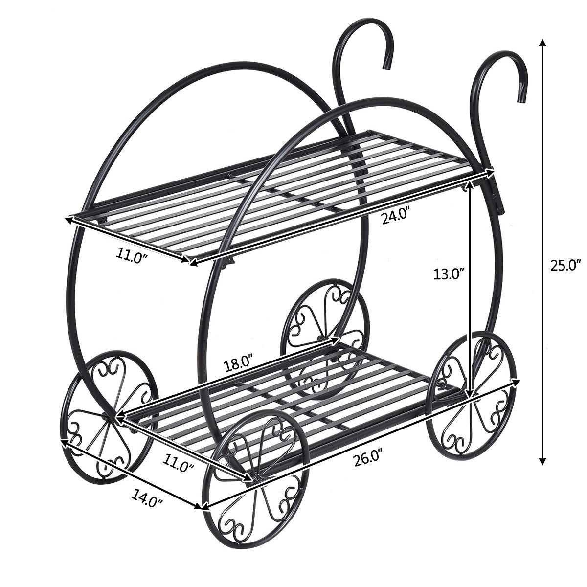 Carro de metal resistente para plantas/macetas