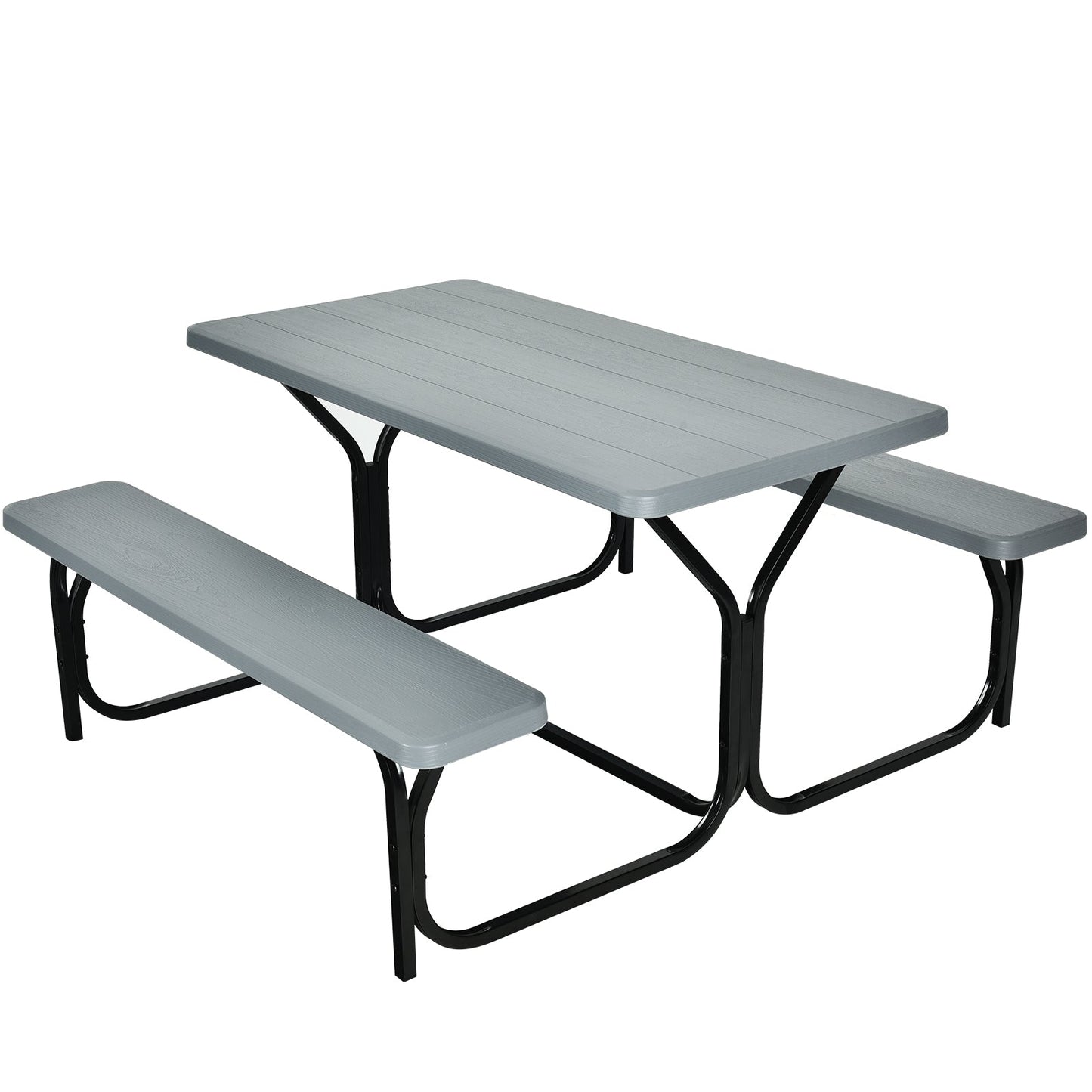 Juego de mesa y banco de pícnic para exterior de HDPE con base de metal - Negro
