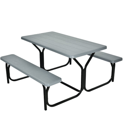 Juego de mesa y banco de pícnic para exterior de HDPE con base de metal - Negro