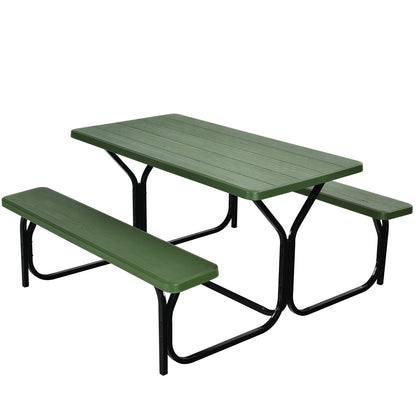 Juego de mesa y banco de pícnic para exterior de HDPE con base de metal - Negro