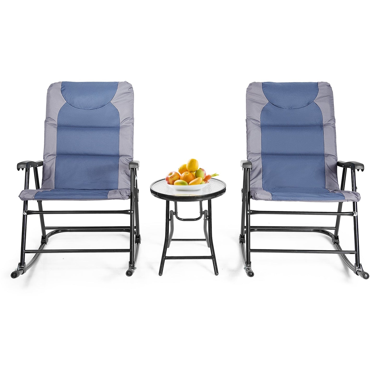 3 Pcs Outdoor Folding Rocking Chair Table Set with Cushion-Black&Red