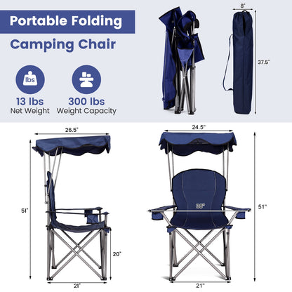 GemGear portable folding beach canopy chair with cup holders blue fabric on Tampa Home & Garden Store