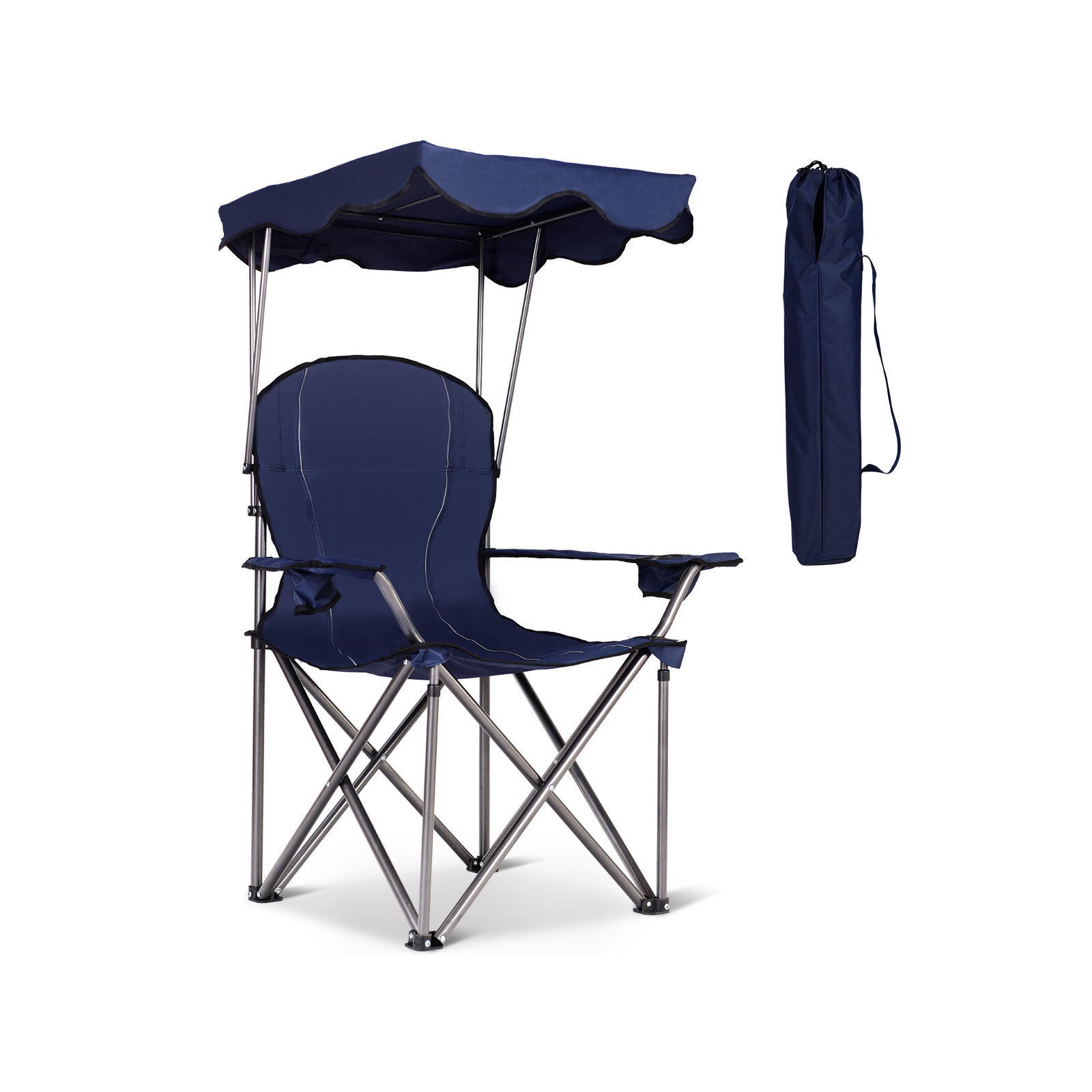 GemGear portable folding beach canopy chair with cup holders, navy blue fabric and included carry bag on Tampa Home & Garden Store