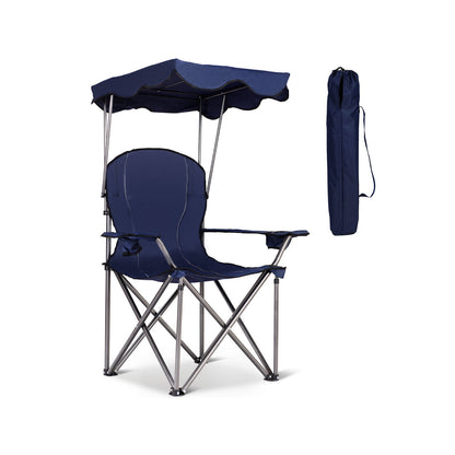GemGear portable folding beach canopy chair with cup holders, navy blue fabric and included carry bag on Tampa Home & Garden Store