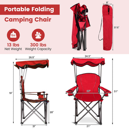 Portable Folding Beach Chair GemGear with Cup Holders, red fabric, steel frame carry bag on Tampa Home & Garden Store