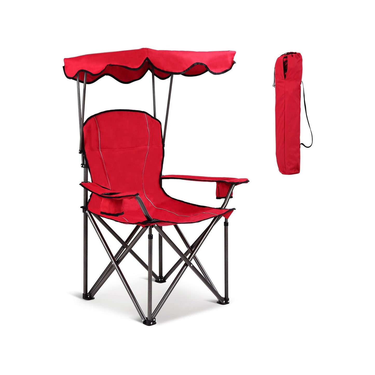 GemGear portable folding beach chair with cup holders, red fabric, collapsible carrying bag on Tampa Home & Garden Store