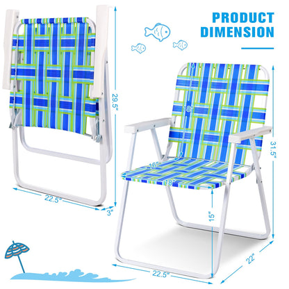 GemGear folding lawn chairs, 2 shown, blue-green striped webbing, white frame on Tampa Home & Garden Store