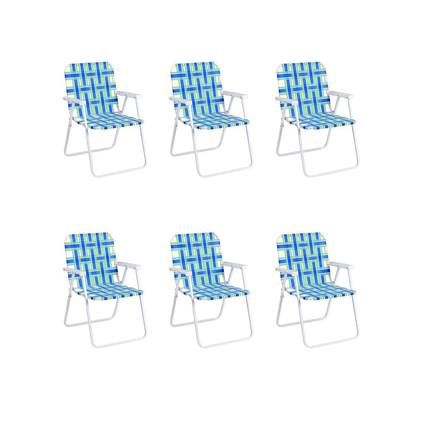 GemGear 6-piece folding beach chair set with blue-green striped webbing and white frames on Tampa Home & Garden Store