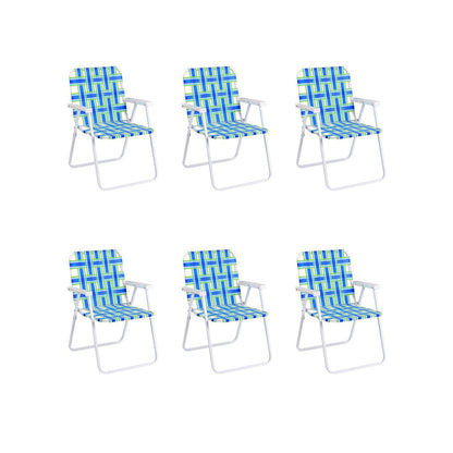 GemGear 6-piece folding beach chair set with blue-green striped webbing and white frames on Tampa Home & Garden Store