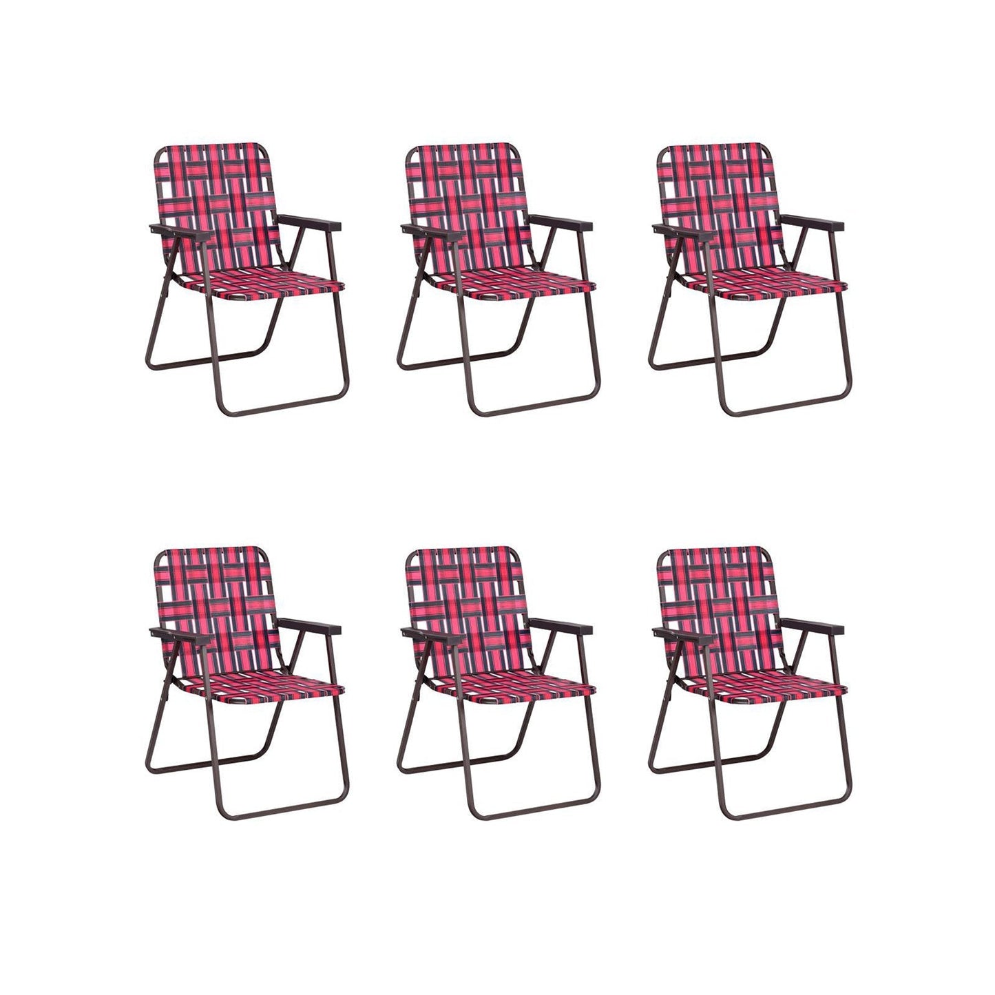 GemGear six folding beach chairs with pink plaid webbing and brown metal frames on Tampa Home & Garden Store