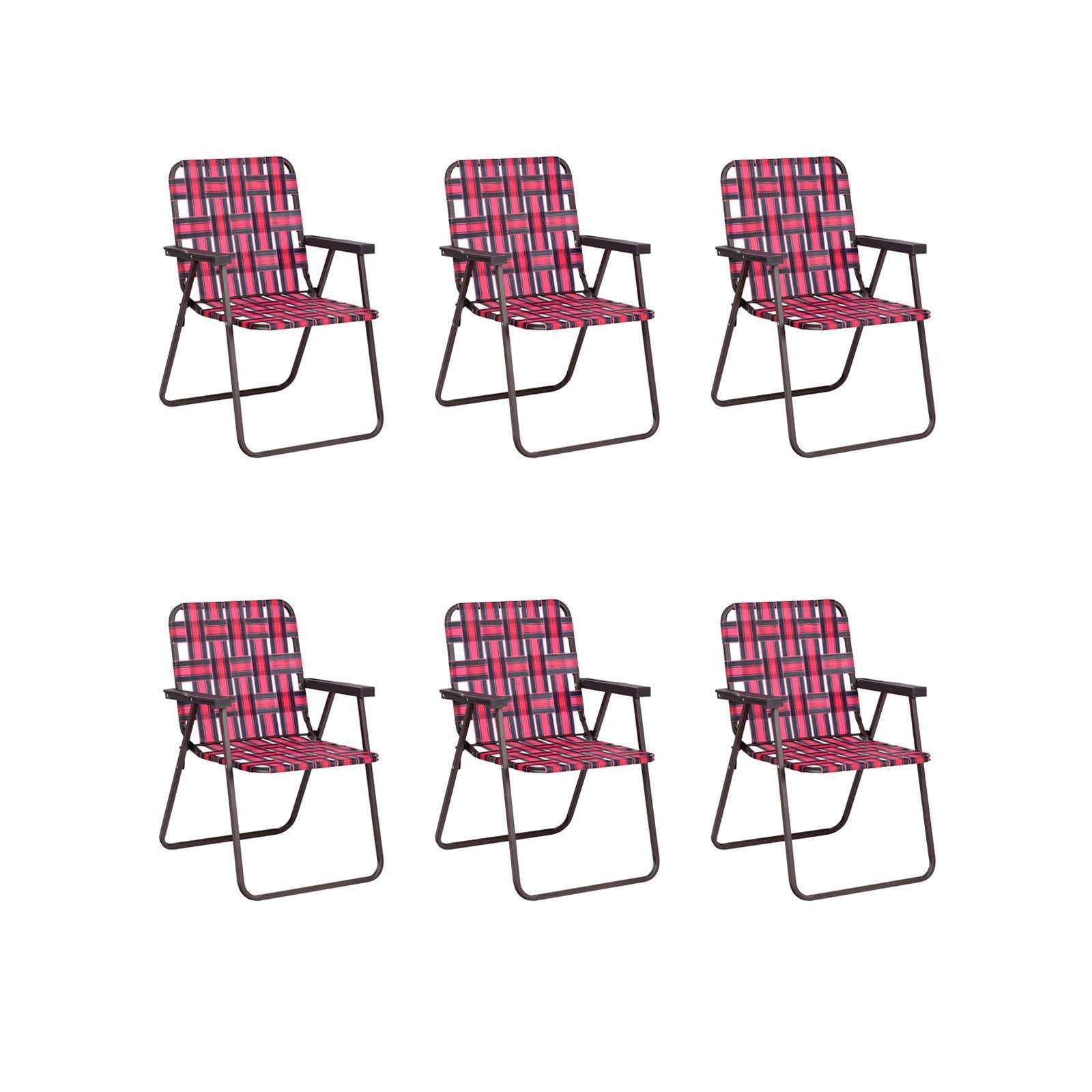 GemGear six folding beach chairs with pink plaid webbing and brown metal frames on Tampa Home & Garden Store