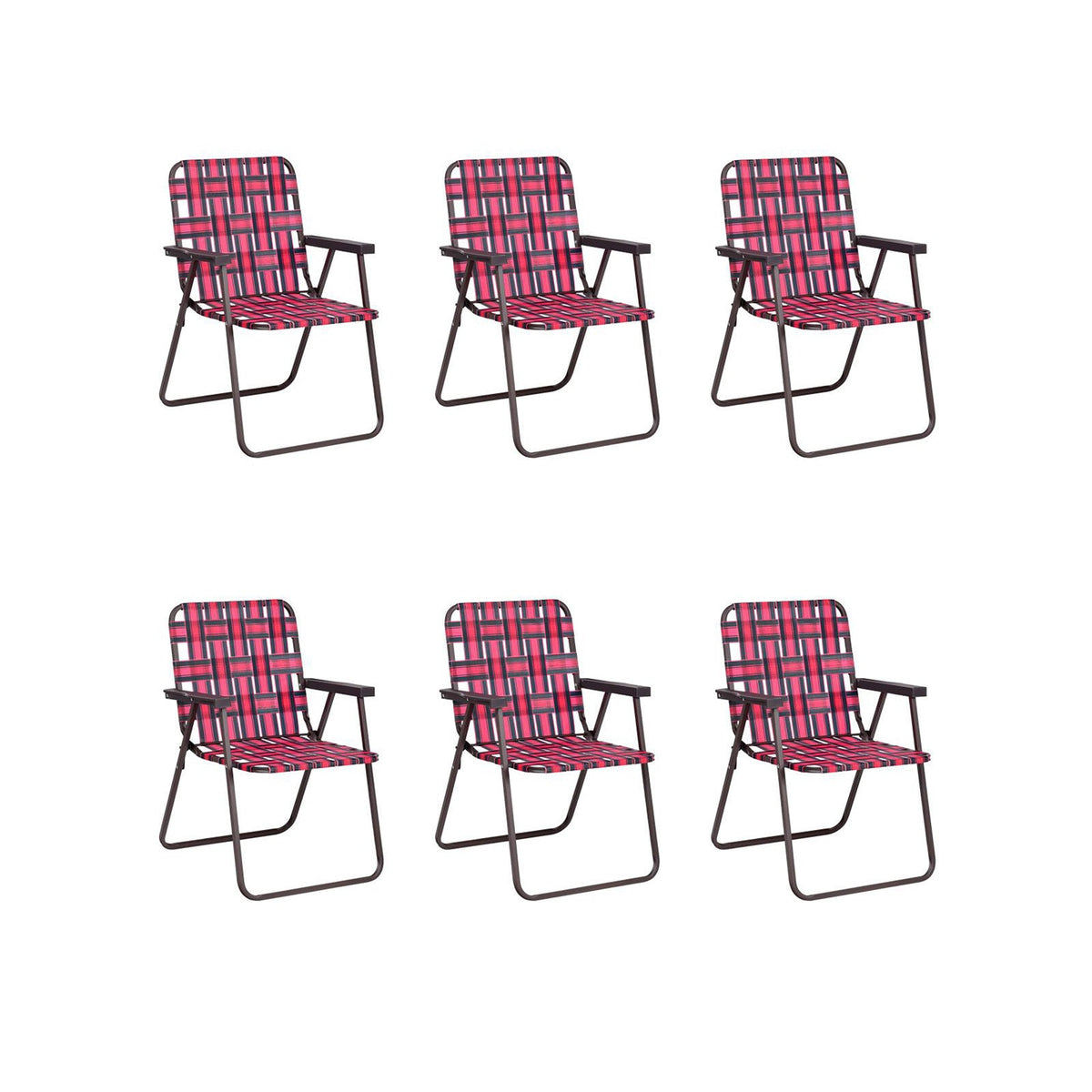 6-piece folding beach chair set GemGear with pink plaid webbing and brown metal frames on Tampa Home & Garden Store