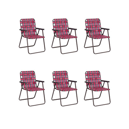 6-piece folding beach chair set GemGear with pink plaid webbing and brown metal frames on Tampa Home & Garden Store