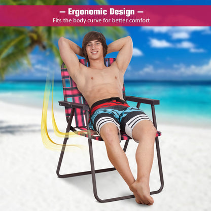 GemGear 6-piece folding beach chair set with pink striped webbing for camping and lawn use on Tampa Home & Garden Store