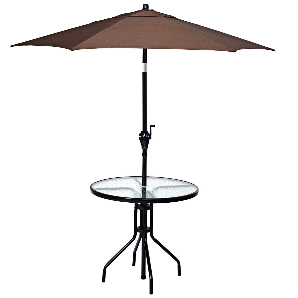 Mesa Redonda para Patio Exterior de 32 Pulgadas con Tapa de Vidrio Templado y Agujero para Sombrilla