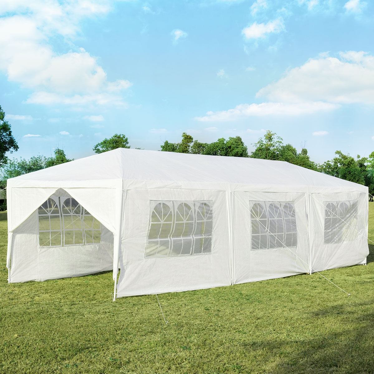 GemGear 10x30 ft canopy white with 6 removable sidewalls and 2 doors on Tampa Home & Garden Store