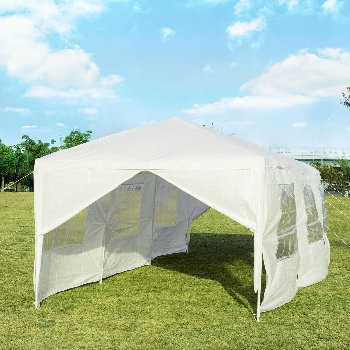 GemGear 10x30 ft white outdoor canopy tent with 6 removable sidewalls and 2 doorways on Tampa Home & Garden Store