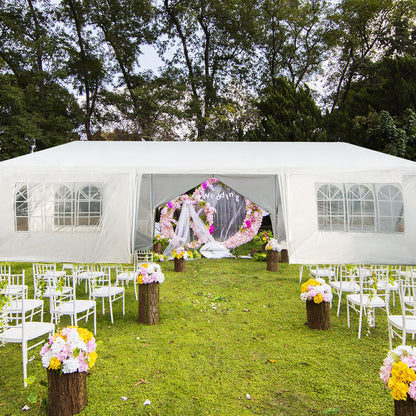 GemGear 10x30 ft white outdoor canopy tent with 6 removable sidewalls and 2 doorways on Tampa Home & Garden Store